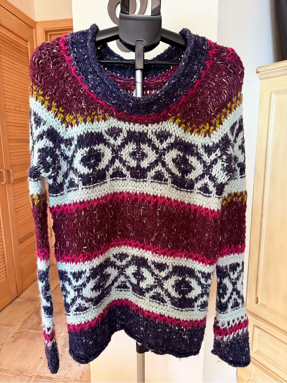 Free People Maroon & Navy Fair Isle cowlneck Sweater